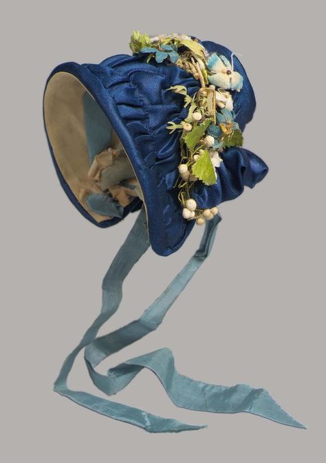 Doll's bonnet Dickens Dress, Blue Velvet Ribbon, Historical Hats, 1870s Fashion, Light Blue Ribbon, Flowers Dark, Dark Blue Velvet, Happy Hat, Victorian Hats