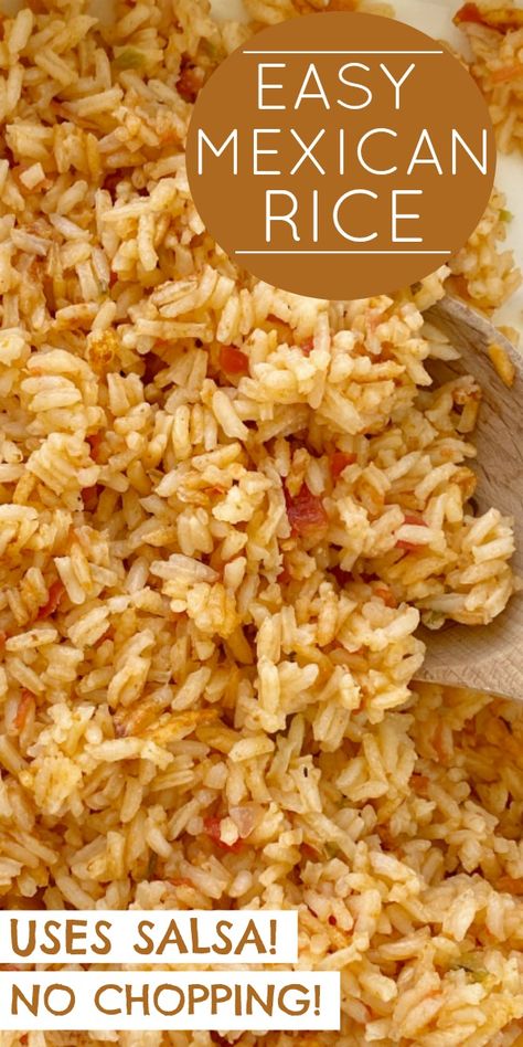 Mexican Rice Salsa Recipe, Diy Mexican Rice Easy, Salsa Rice Easy, Mexican Rice With Taco Seasoning, Easy Mexican Rice Recipe Simple, Easy Spanish Rice With Salsa, Rice To Go With Tacos, Rice With Tacos, Mexican Rice With Cooked Rice