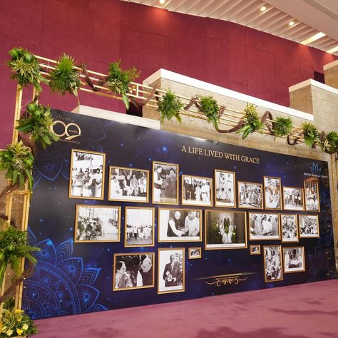 Beautiful masterpiece of Collage wall., with old photos of 60’s and 70’s Unique concept created by AJ Productions 100 Year’s Celebration of Shri Arvind Bhai Mafatlal. Corporate Event for Mafatlal Group #Events #AJProductions Corporate Anniversary Event Decor, 50th Anniversary Corporate Event, Corporate Themed Events Ideas, Corporate Events Decoration Ideas, Corporate Anniversary Event, Business Anniversary Ideas, 100 Year Celebration, Corporate Anniversary, 100 Years Celebration