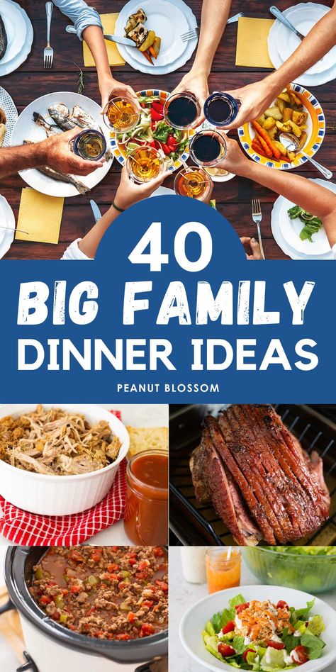 Plan an easy big family dinner with these recipes that feed a crowd. From make ahead and freeze recipes to quick and easy low cook or no cook dinners you can assemble in a pinch, these family dinner ideas are great for a busy weeknight or a special holiday gathering. Big Family Dinner Ideas, Easy Quick Healthy Dinners, Family Gathering Food, Dinner Ideas Easy Quick, Lazy Dinner Ideas, Quick Healthy Dinners, Lazy Dinner, Big Family Dinner, Stomach Bug