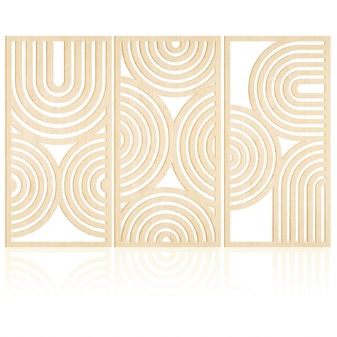 PRICES MAY VARY. Wood Hollow Panels Geometric Wall Art Set: 3 pieces wood wall arts, designed in different styles with hollow; Sufficient quantities and diverse styles can easily meet your daily decoration needs, and you can decorate them together or separately to add more elegance to your space. Size for Easy Displaying: our boho decor accents are about 40.64*81.28cm/16 x 32 inches in size, suitable for hanging on walls,to make your guests notice your decorations at a glance,adding more colors Cardboard Wall Art, Mid Century Wall Decor, Wall Art For Kitchen, Shapes Wall Art, Bohemian Style Decor, Art For Kitchen, Large Wood Wall Art, Modern Wall Decor Art, Boho Bathroom