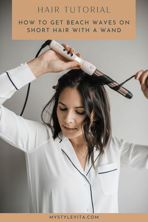 Waves With A Wand, Waves On Short Hair, Beach Waves Hair, Beach Waves Tutorial, Beach Waves For Short Hair, Hair Wand, Beach Waves Hair Tutorial, Super Short Haircuts, Short Hair Waves