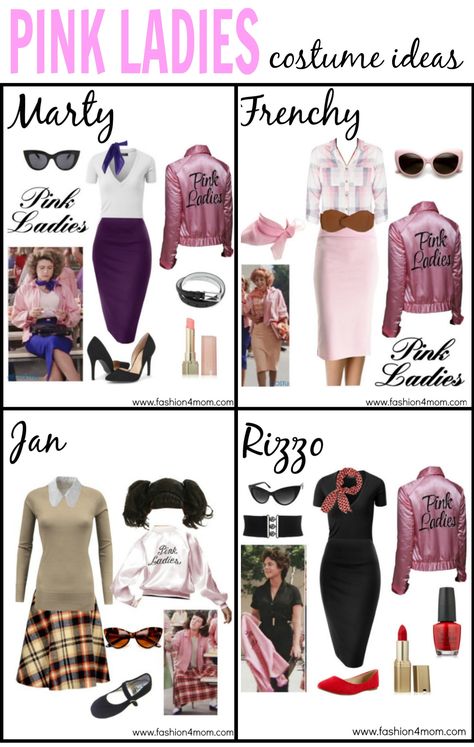 Mercy malt shop Grease Halloween Costumes Group, Grease The Musical Costumes, Grease Diy Costume, 1950s Costume Women, 50's Outfits 1950s, Pink Ladies Costume, Decade Outfits, Grease Halloween Costumes, Grease Themed Parties