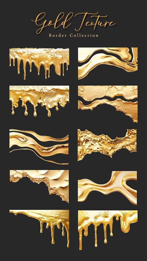 Melting Gold, Gold Element, Collage Elements, Iris Van Herpen, Set Ideas, Awesome Designs, Gold Border, Aesthetic Things, Gold Texture