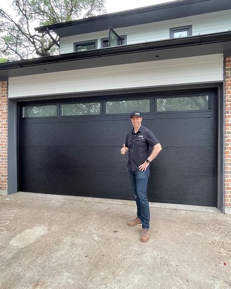 Matt Risinger on Instagram: “My new black super insulated (R17.5!) @theoverheaddoor garage door is installed! It’s a 16x8 door Thermacore Flush Panel, 5760 Black ,…” Modern Garage Doors With Windows, Modern Black Garage Door, Flush Panel Garage Door, Siding Remodel, Black Garage Door, Black Garage Doors, Contemporary Garage Doors, Industrial Garage, Garage Door Colors