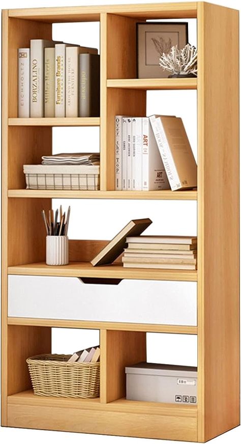 Amazon.com: IOTXY Wooden Open Shelf Bookcase - 51" Height Freestanding Display Storage Cabinet Organizer with 7 Cubes and a Drawer, Floor Standing Bookshelf, Yellow : Home & Kitchen Display Storage Cabinet, Open Shelf Bookcase, Standing Bookshelf, Open Cube, Bookcase With Drawers, Bookshelf Storage, Cube Bookcase, Scandinavian Minimalist, Cabinet Organizer