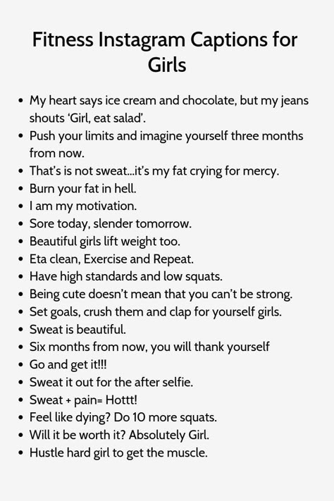 Fitness insta Captions for Instagram Gym Quotes For Instagram, Fitness Captions, Gym Captions, Attitude Caption For Instagram, Ig Caption, Captions For Selfies, One Word Instagram Captions, Funny Instagram Captions, Caption For Girls