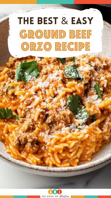 Ground Beef Risotto, Orzo Beef Recipes, Ground Beef And Orzo Recipe, Ground Beef Orzo Recipes, Ground Beef And Tomatoes, Orzo Recipes Healthy, Beef Orzo, Orzo Dinner Recipes, Orzo Dinner