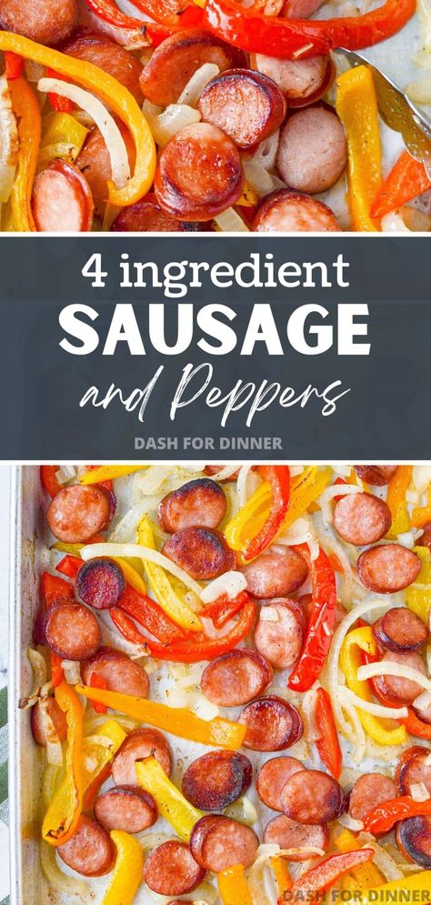 This quick and easy 20 minute recipe for Sheet Pan Smoked Sausage and Peppers is the ultimate easy dinner recipe! Made with just 4 simple ingredients, this sheet pan dinner idea comes together quickly and makes for a satisfying and healthy dinner. Sausage Bake One Pan, Smoked Sausage And Peppers, Sheet Pan Smoked Sausage, Sheet Pan Sausage And Peppers, Sheet Pan Sausage, Pan Sausage, Sausage Peppers And Onions, Easy Meals For One, Smoked Sausage Recipes