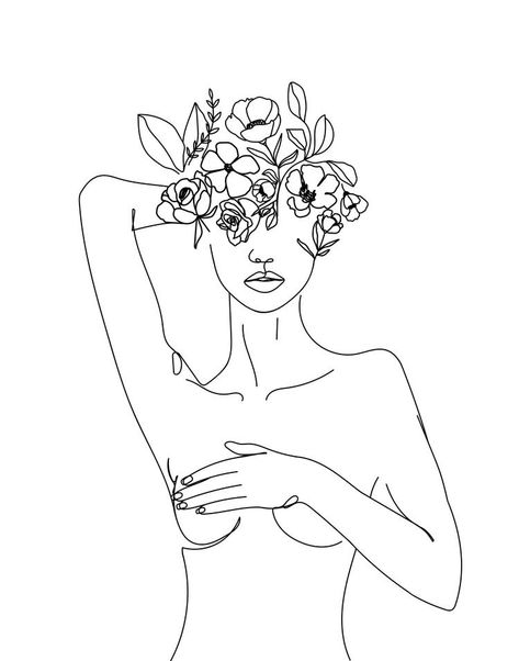 Female Head With Flowers Tattoo, Minimal Line Art Woman With Flowers, Intermittent Fasting Women, Fasting Women, Female Body Line Art, Fasting Results, Head Of Flowers, Flowers Line Art, Intermittent Fasting Results