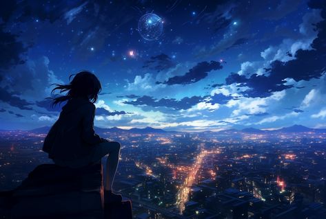 Artwork by Hary (Pixiv 13009126) Ai-generated illustration AIイラスト night sky 夜空 #wallpaper #illustration #background #clouds Aesthetic Wallpaper Sky Night, Night Sky Anime Wallpaper, Laptop Wallpapers Hd Aesthetic, Night Sky Wallpaper Laptop, Anime Sky Background, Animated Night Sky, Sky Wallpaper Laptop, Anime Night Sky, Namba Parks