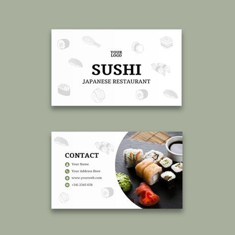 Sushi Business Card, Ui Design Tutorial, Restaurant Fish, Template Restaurant, Food Business Card, Restaurant Business Cards, Business Car, Food Template, Restaurant Business