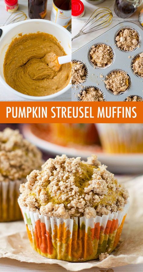 Moist and tender muffins made with real pumpkin and all the warm flavors of fall, topped with an irresistible pumpkin spice streusel. #freshaprilflours #pumpkin #muffins #pumpkinmuffins Hearty Muffins, Pumpkin Streusel, Muffins Blueberry, Pumpkin Streusel Muffins, Muffins Gluten Free, Savory Pumpkin Recipes, Pumpkin Recipes Easy, Streusel Muffins, Muffin Streusel