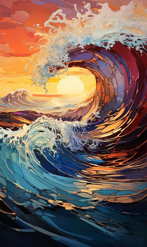 Japanese Art Prints, Wave Painting, Art Fractal, Art Gallery Wallpaper, Cool Wallpapers Art, Fantasy Art Landscapes, Ocean Wave, 판타지 아트, Art Pop