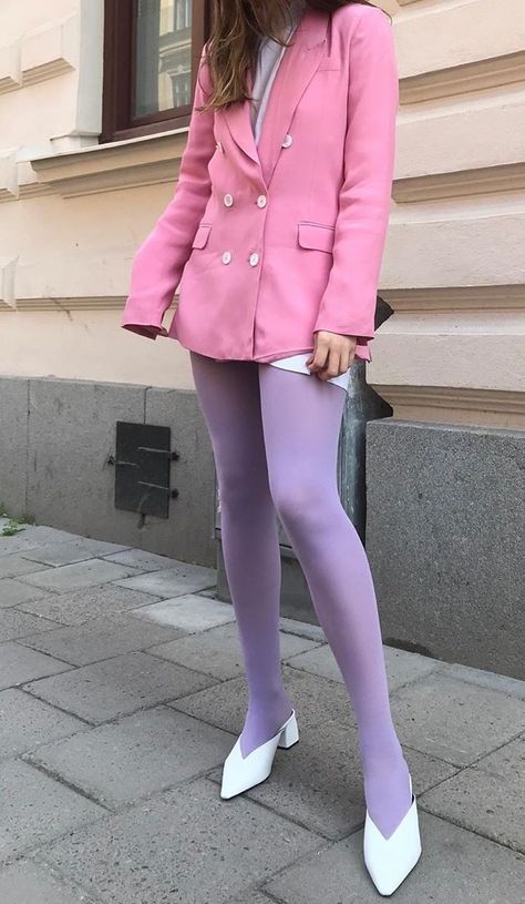 Lilac Tights Outfit, Lavender Tights Outfit, Pastel Tights Outfit, Christmas Pink Outfit, Hot Pink Tights Outfit, Pink Pantyhose Outfit, Colorful Stockings Outfit, Colored Socks Outfit, Colored Tights Outfit Aesthetic