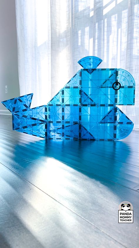 Build a whale ball run using Magna-Tiles. Magna Tiles, Steam Education, Playbased Learning, Right Triangle, Magnetic Tiles, Screen Free Activities, Ball Run, Open Ended Toys, Stem For Kids