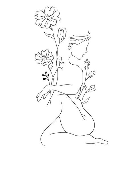 Womens Portrait Tattoo, Hug Outline Tattoo, Feminine Line Work Tattoo, Silloutte Tattoo Women, Watch Me Bloom Tattoo, Silhouette Drawings Easy, Female Line Art Illustrations, Womens Body Outline Tattoo, Simple Floral Sketch