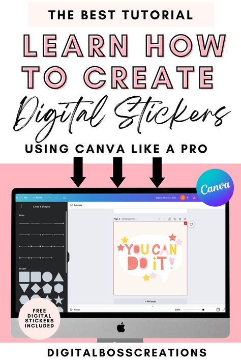 How To Create A Sticker Business, Learning To Use Canva, Diy Digital Planner Stickers, How To Design Your Own Stickers, How To Sell Stickers Online, Create Stickers In Canva, Creating Stickers In Canva, Useful Printables, How To Make Planners In Canva