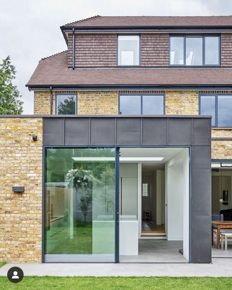 Brick and zinc rear extension - DOA Single Storey Rear Extension, Zinc Cladding, Flat Roof Extension, Basement Construction, Single Storey Extension, Extension Plans, Zinc Roof, House Extension Plans, Rear Elevation