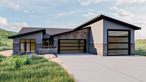 Desert House Plans, Rv Garage Plans, Modern Ranch House, Modern House Floor Plans, A Modern House, Rv Garage, Barndominium Plans, Southern Arizona, Garage House Plans