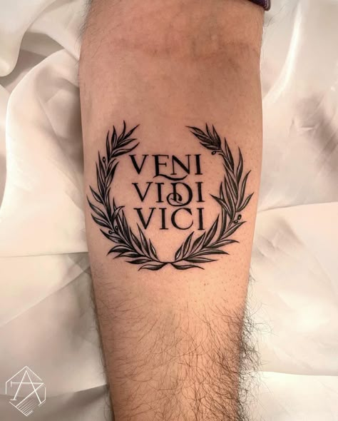 Veni Vidi Vici Italian Tattoo Ideas, Italian Symbols, Latin Tattoo, Italy Tattoo, Wreath Tattoo, Italian Tattoos, Army Tattoos, Omerta Tattoo, Writing Tattoos