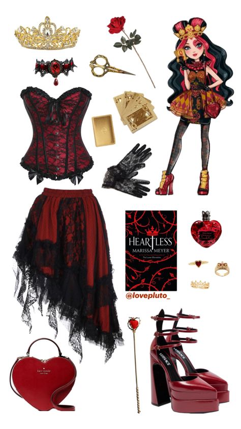 Queen Of Hearts Halloween Costume, Queen Of Hearts Halloween, Alice In Wonderland Outfit, Classy Halloween Costumes, Cute Group Halloween Costumes, Pretty Halloween Costumes, Lizzie Hearts, Heart Costume, Queen Of Hearts Costume