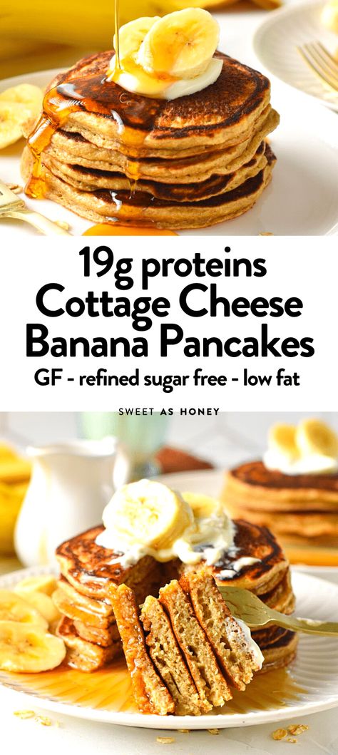 Cottage Cheese Banana Oatmeal Protein Pancakes, Cottage Cheese Protein Powder Pancakes, Banana Cottage Cheese Pancakes, Cottage Cheese Banana Pancakes, Cottage Cheese Oatmeal Pancakes, Cottage Cheese Banana, Breaky Ideas, Cottage Cheese Protein Pancakes, Banana Protein Pancakes