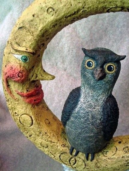 Mosaic Moon, Paper Mache Halloween, Moon Sculpture, Owl Templates, Paper Mache Projects, Halloween Figures, Paper Mache Clay, Cardboard Sculpture, Barred Owl