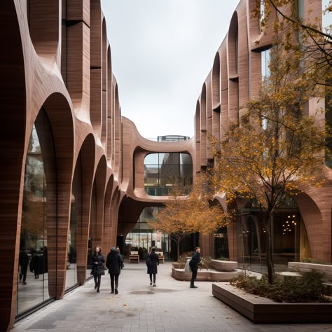 Terracotta Courtyard, Traditional Indian Architecture, Curved Elevation Architecture, Labyrinth Architecture, Arches Architecture Modern Building, Curve Building Architecture, Futuristic Architecture Interior, Curvy Buildings Architecture, Curved Building Facade