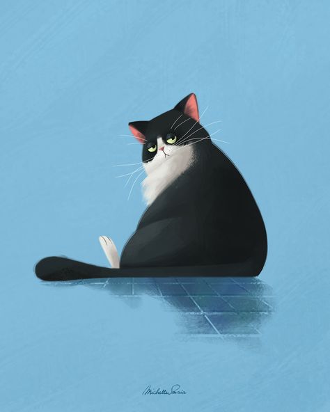 동화 삽화, Cat Art Illustration, Cat Anime, 강아지 그림, Cat Character, Tuxedo Cat, Cats Illustration, Fat Cats, Cat Painting