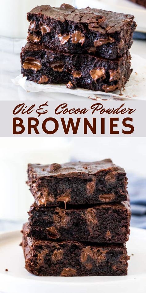 Brownie Recipe With Oil, Box Mix Brownies, Brownie Recipe With Cocoa, Brownies Chewy, Chewy Brownies Recipe, Cocoa Powder Brownies, One Bowl Brownies, Black Color Hairstyles, Cocoa Powder Recipes