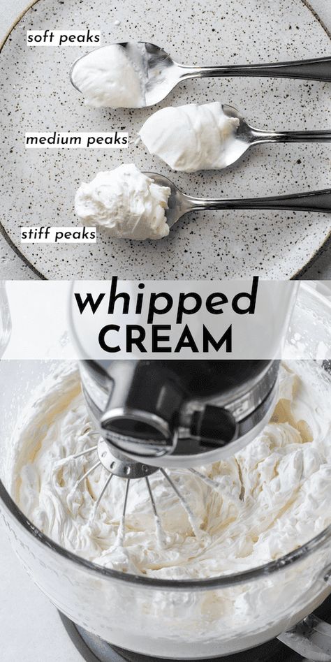 This whipped cream recipe makes perfect homemade whipped cream that is perfectly sweet, holds its shape, and tastes better than store-bought! With 3 ingredients and 3 simple steps, you'll be a DIY whipped cream pro when you follow my easy whipped cream recipe. Salted Whipped Cream, Homemade Whipped Cream Easy Without Heavy Whipping Cream, Diy Cool Whip, Homemade Whipped Cream Easy, Easy Whipped Cream Recipe, Best Whipped Cream, Easy Whipped Cream, Diy Whipped Cream, Mini Lemon Cheesecakes