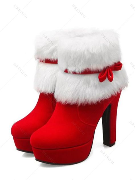 [33% OFF] 2024 Women's Suede Winter Warmth Faux Fur Platforms Boots In RED | DressLily Christmas Boots, Popular Boots, Cute Shoes Heels, Christmas Party Outfits, Super High Heels, High Heel Boots Ankle, Winter Mode, Winter Boots Women, Boots Fall