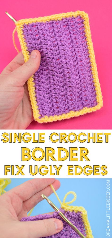 Single Crochet Border Edge to Clean Ugly Edges ⋆ Dream a Little Bigger Knitting Baby Blankets, Single Crochet Border, Crochet Blanket Border, Crochet Blanket Edging, Háčkované Lemy, Crochet Border, Crochet Unique, Knitting Baby, Crochet Edging Patterns