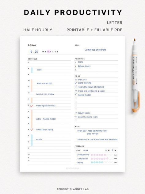 Half-Hourly Daily Productivity Planner with Review and DO1P (Printable PDF) plannerlayouts #printablestudentplanner #dailyplannerprintablesfree