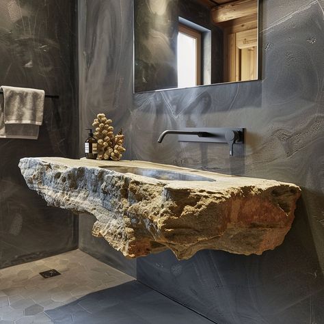 Introducing the “Aether Basin” – a surreal bathroom sink that defies gravity with floating rocks, blending natural beauty and futuristic design for an otherworldly experience. Conceptual AI Art Follow @ecosapiens for more! Vanity Basins Modern, Unique Sinks Bathroom, Rock Bathroom Ideas, Rock Bathtub, Rock Sink, Bathroom Sinks And Vanities, Stone Sink Bathroom, Floating Rocks, Bathroom Design Wood