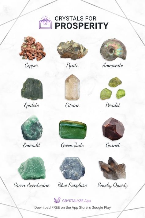 Crystals For Prosperity, Crystals For Wealth, Best Healing Crystals, Crystal Healing Chart, Healing Crystals For You, Crystals For Manifestation, Crystal Vibes, Crystal Guide, Crystals Healing Properties