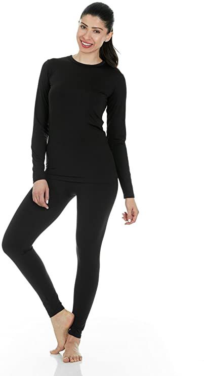 Thermajane Women's Ultra Soft Thermal Underwear Long Johns Set with Fleece Lined (XX-Small, Black) at Amazon Women’s Clothing store Womens Thermal, Long Johns, On The Road Again, Amazon Women, Base Layer, Winter Women, Amazing Women, Clothing Store, Pajama Set