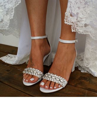 White High Heel Sandals, White Bridal Shoes, White Stilettos, Ankle Strap Chunky Heels, Ivory Shoes, White High Heels, Rhinestone Sandals, Chunky High Heels, Wedding Sandals