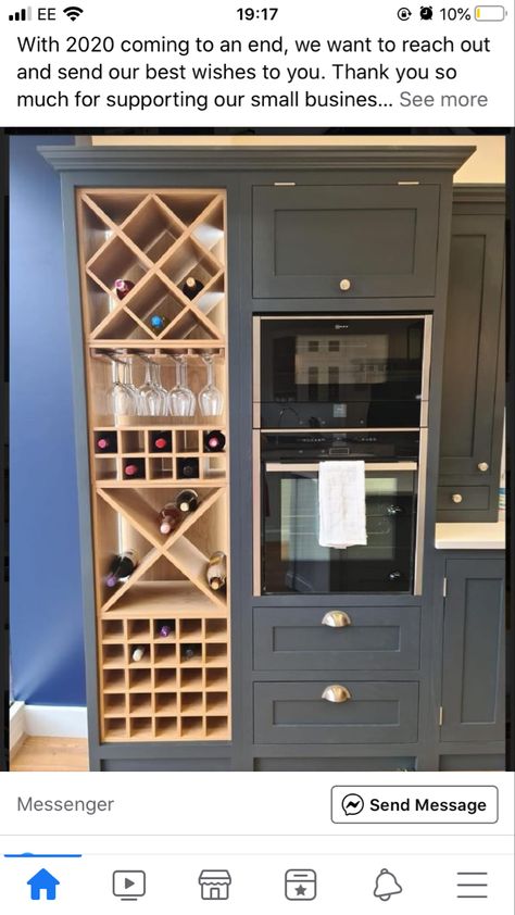 Hidden Wine Cabinet, Kitchen Built In Wine Rack, Wine Cupboard Ideas, Kitchen Wine Bar Ideas, Wine Area In Kitchen, Wine Refrigerator Ideas, Pantry With Wine Rack, Wine Rack Inspiration, Ashley Bedroom Furniture Sets