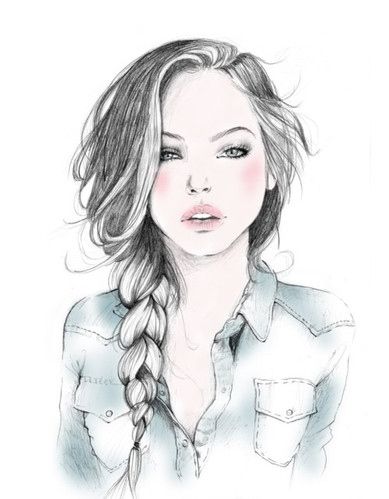 Girl,Draw Plaits, Hair, Long Hair, A Drawing, A Woman, Braids