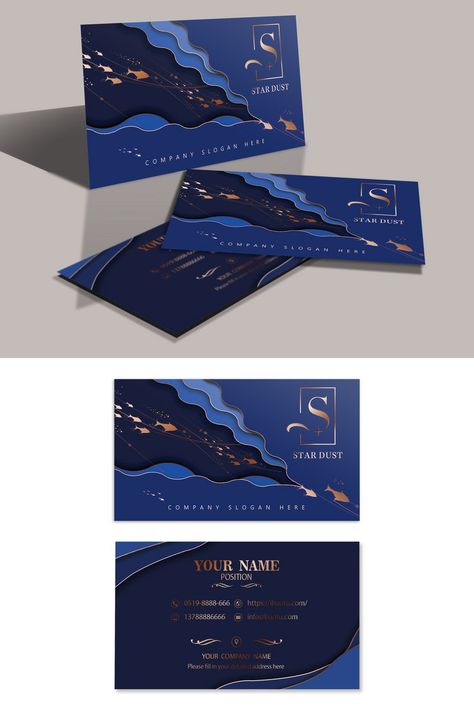 Business Card Design For Graphic Designer, Blue And Gold Graphic Design, Art Business Cards Ideas, Business Card Creative Ideas, Buissnes Card Ideas Graphic Design, Show Card Design, Namecard Design Creative, Creative Visiting Card, Blue And Gold Logo