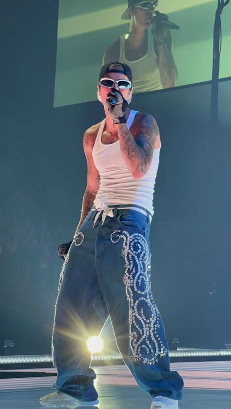 Justin Bieber Performing, Asap Rocky Photoshoot, Justin Bieber Merch, Justice World Tour, Calvin Klein Campaign, Justice Tour, Rave Outfits Men, Justin Bieber Photos, Asap Rocky