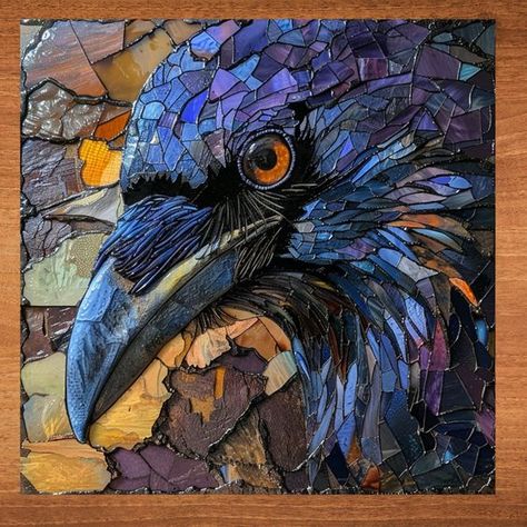 Mosaic Art Painting, Raven Magic, Mosaic Trees, Quilt Collage, Mosaic Floors, Blue Bird Art, Mosaic Art Diy, Glass Art Pictures, Mosaic Animals