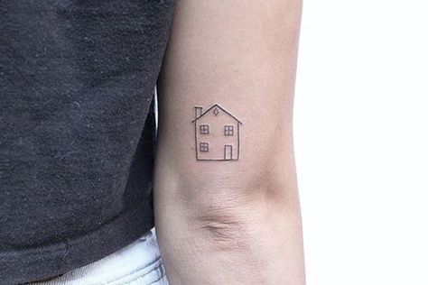 Little House Tattoo, Small House Tattoo, David Bowie Tattoo, House Tattoo, Minimalist Tattoo Ideas, Cool Chest Tattoos, Pieces Tattoo, Chest Tattoos For Women, Chest Piece Tattoos