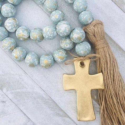 Cross Wood, Beads Garland, Blessing Beads, Farmhouse Beads, Home Blessing, Hand Painted Gifts, Bead Garland, Wood Bead Garland, Diy Garland