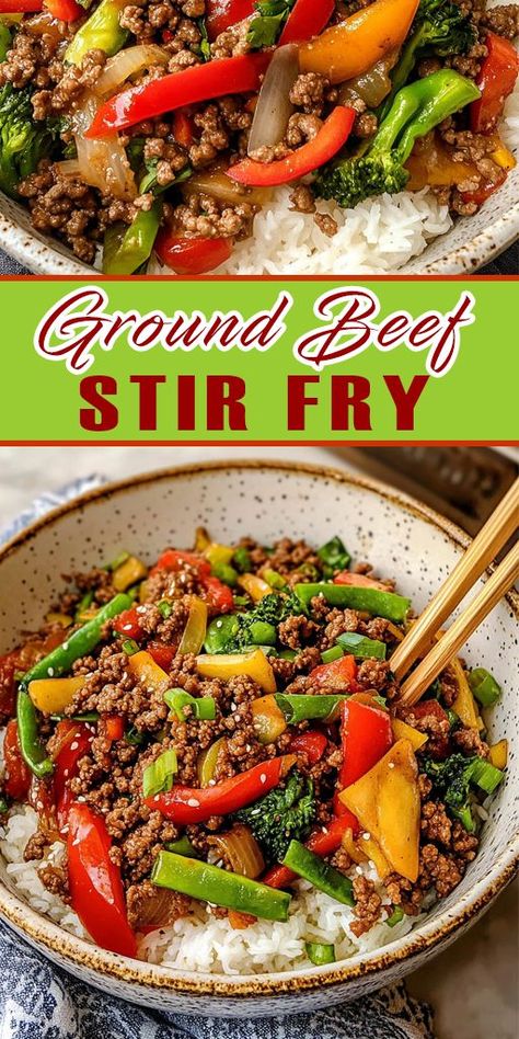 Looking for a quick, healthy, and delicious dinner idea? This Ground Beef Stir Fry is a perfect choice! Loaded with savory flavors and packed with fresh veggies, it's ready in just 30 minutes. Perfect for weeknights or meal prep! 👩‍🍳🍲 Try it today and enjoy a tasty, healthy meal in no time! 👉 Pin now and save for later! #GroundBeef #StirFry #HealthyDinner #QuickMeals #KetoRecipe #LowCarbRecipes #EasyRecipes #MealPrep #DinnerIdeas #HealthyEating #Foodie #Yummy Easy Ground Beef Recipes Healthy, Beef Recipes Easy Quick, Beef Stir Fry Recipe, Ground Beef Stir Fry, Quick Ground Beef Recipes, Recipe Ground Beef, Beef Stir Fry Recipes, Healthy Ground Beef, Healthy Beef Recipes