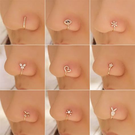 Bijoux Piercing Septum, Cuff Piercing, Ear Cuff Piercing, Fake Nose Ring, Nose Ring Jewelry, Crystal Ear Cuff, Faux Piercing, Cute Nose, Nose Pins