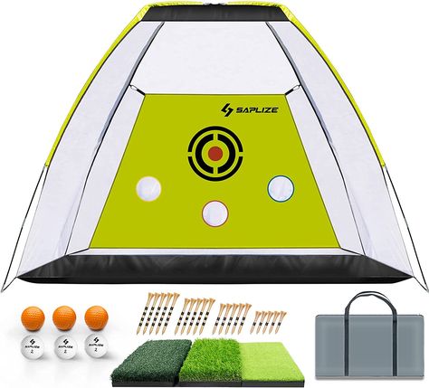 SAPLIZE Golf Net with Triple Turf Mat Bundle, Full Solution for Backyard Driving, Hitting, Chipping Training, 10 x 7 ft Enhanced High Impact Resistance Hitting Net, Portable Golf Practice Net for Indoor/Outdoor/Backyard Golf Practice Net, Golf Mats, Golf Net, Golf Practice, Golf Training, Outdoor Backyard, Golf Tees, Cycling Workout, Golf Sport