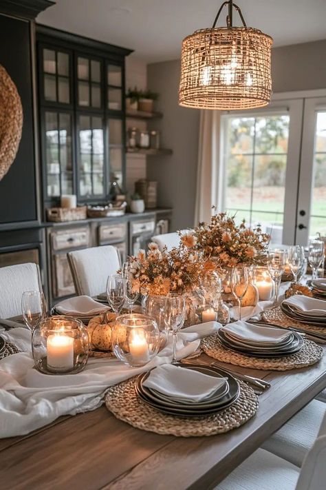 Dinning Room Fall Table Decor, Hygge Dining Room, Autumn Dining Room, Autumn Tablescapes, Fall Dining Room Table Decor, Thanksgiving Dining Room, Dining Room Table Decor Ideas, John 21, Fall Dining Room Decor